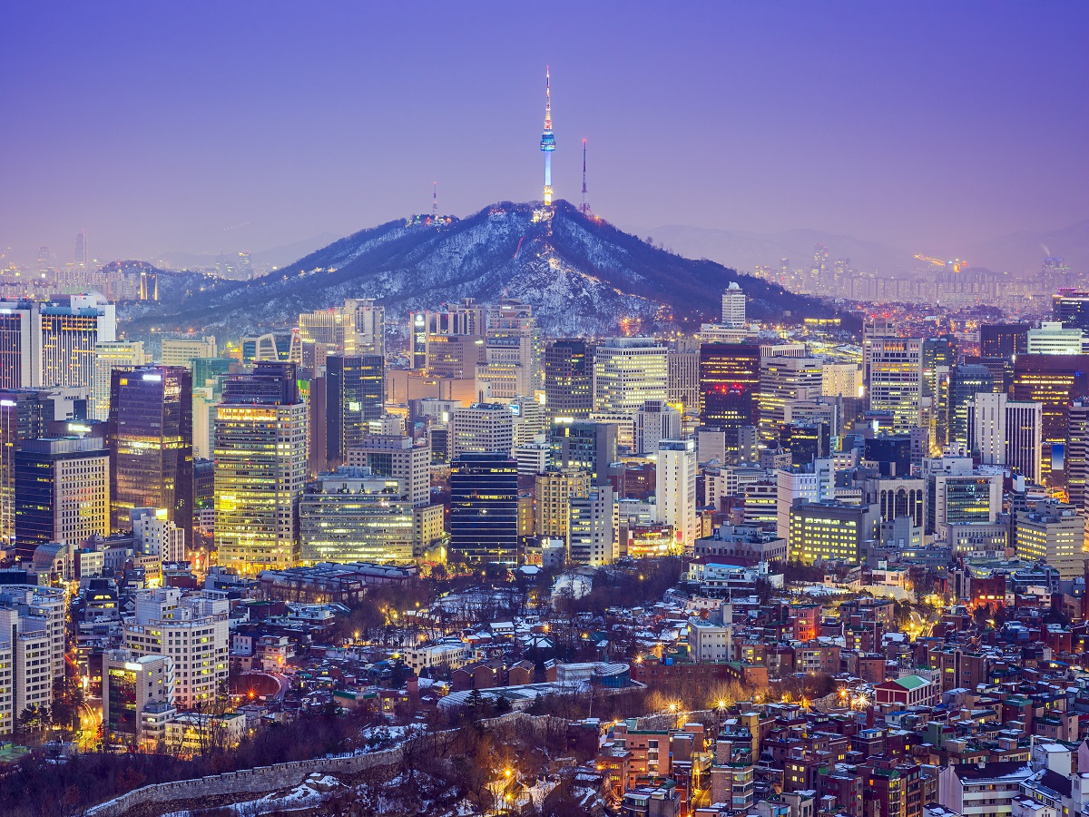521707831 Seou, South Korea city skyline at twilight.