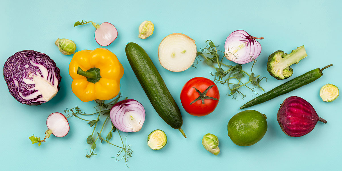 vegetables on blue background banner